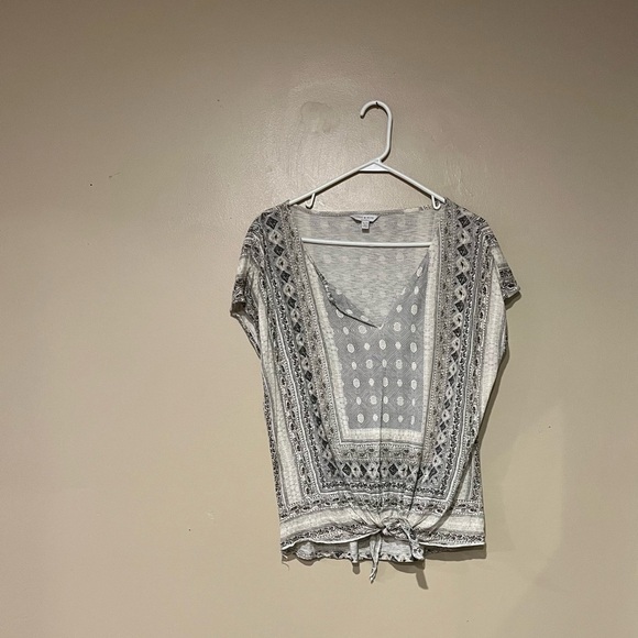 Lucky Brand Shirt XL Printed Dolman Sleeve V-Neck Tie Front Blouse - Picture 1 of 7